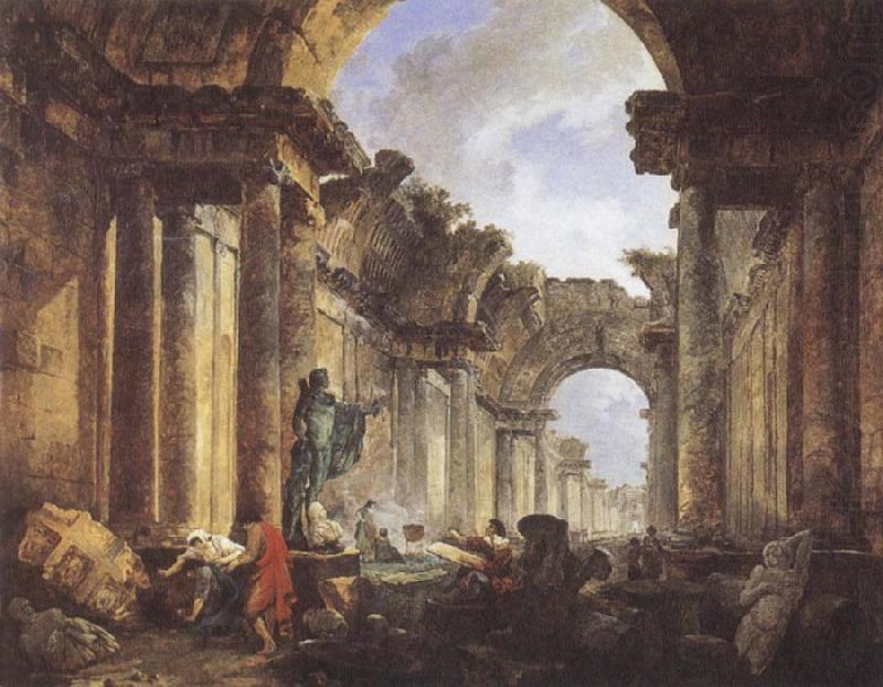 Imaginary View of the Grande Galerie in the Louvre in Ruins, ROBERT, Hubert